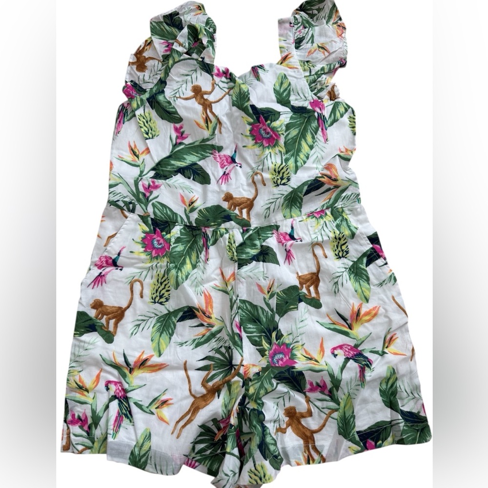 Janie and Jack Tropical Print Romper — White, Green, Pink, Brown